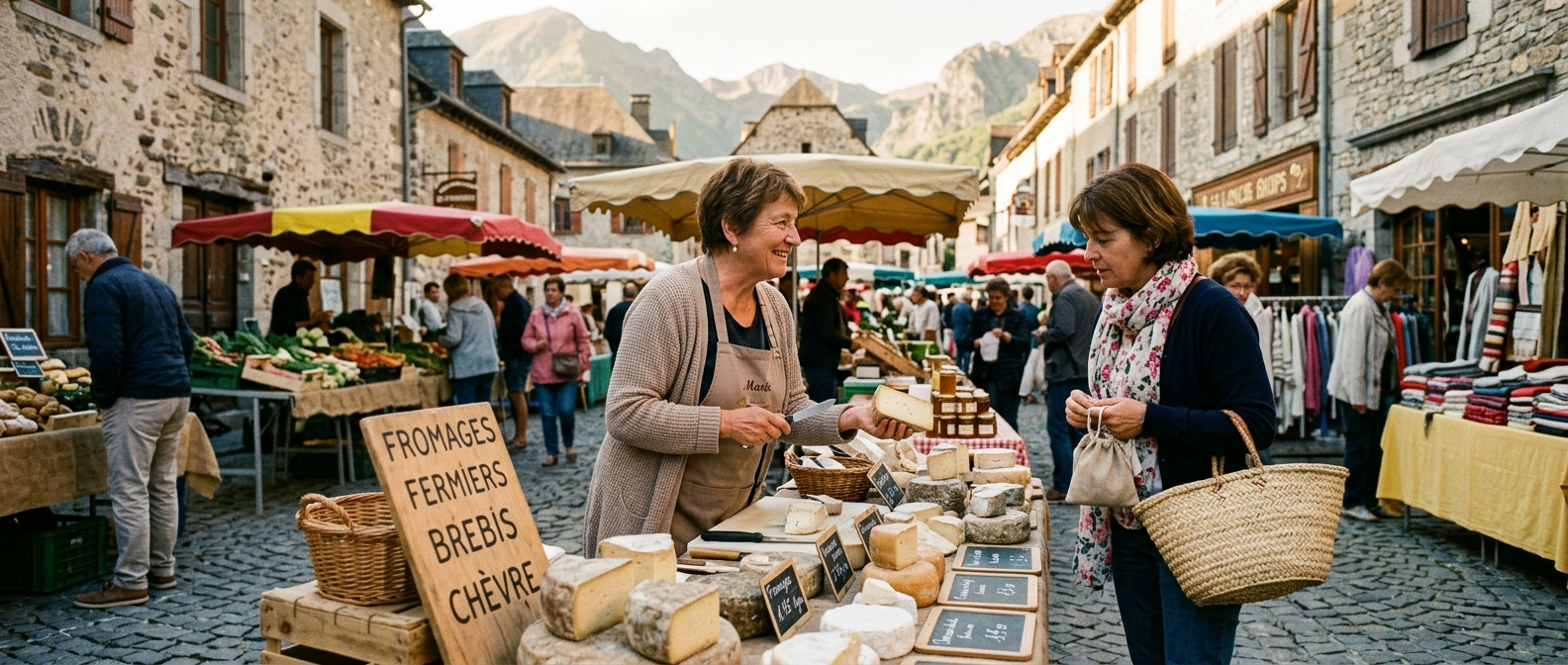 Marché artisanal dans un village des Pyrénées
