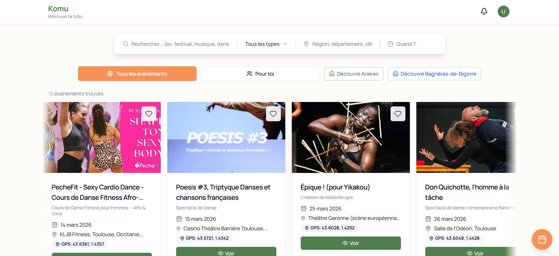 Komu - plateforme événementielle